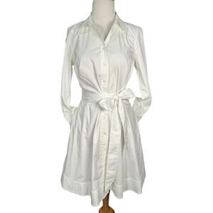 Banana Republic White Belted Shirt Dress Women Size 6 Structured Classic Pockets